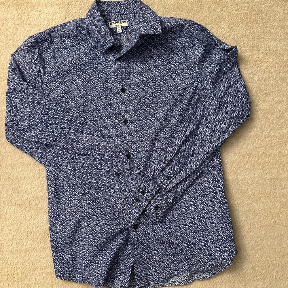 Express Men's Blue Patterned Shirt